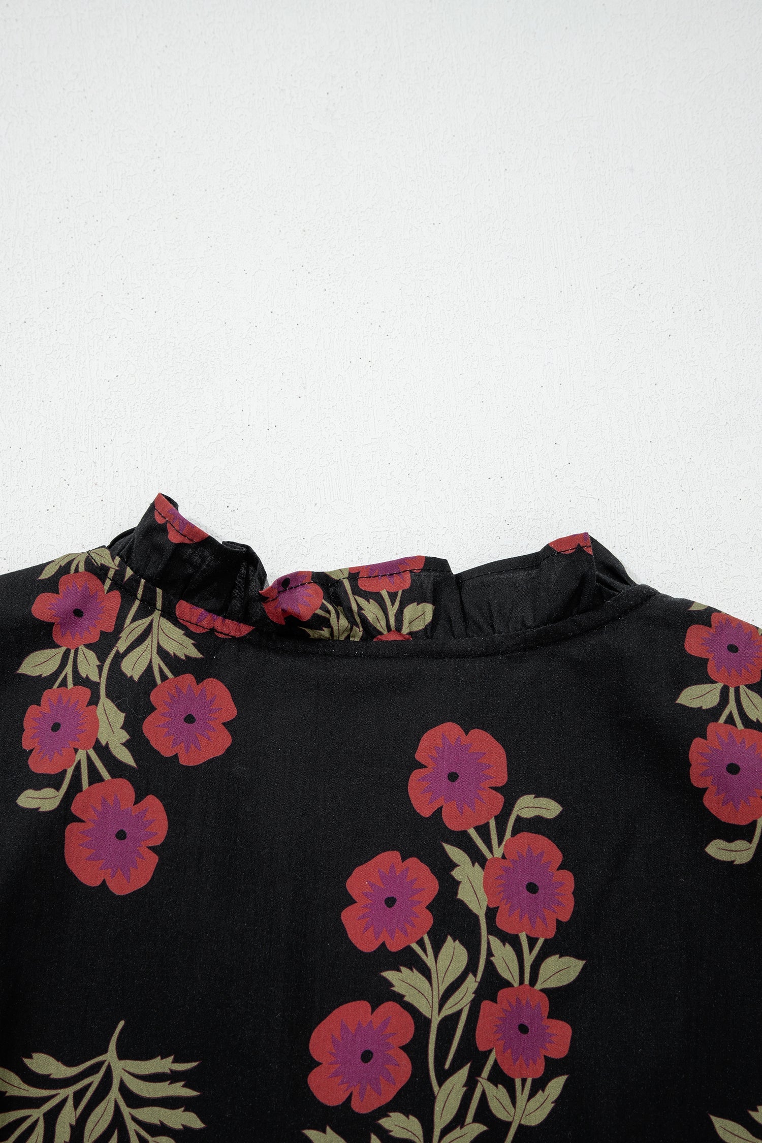 Kali Floral Short Bubble Sleeve Tiered Maxi Dress - Black