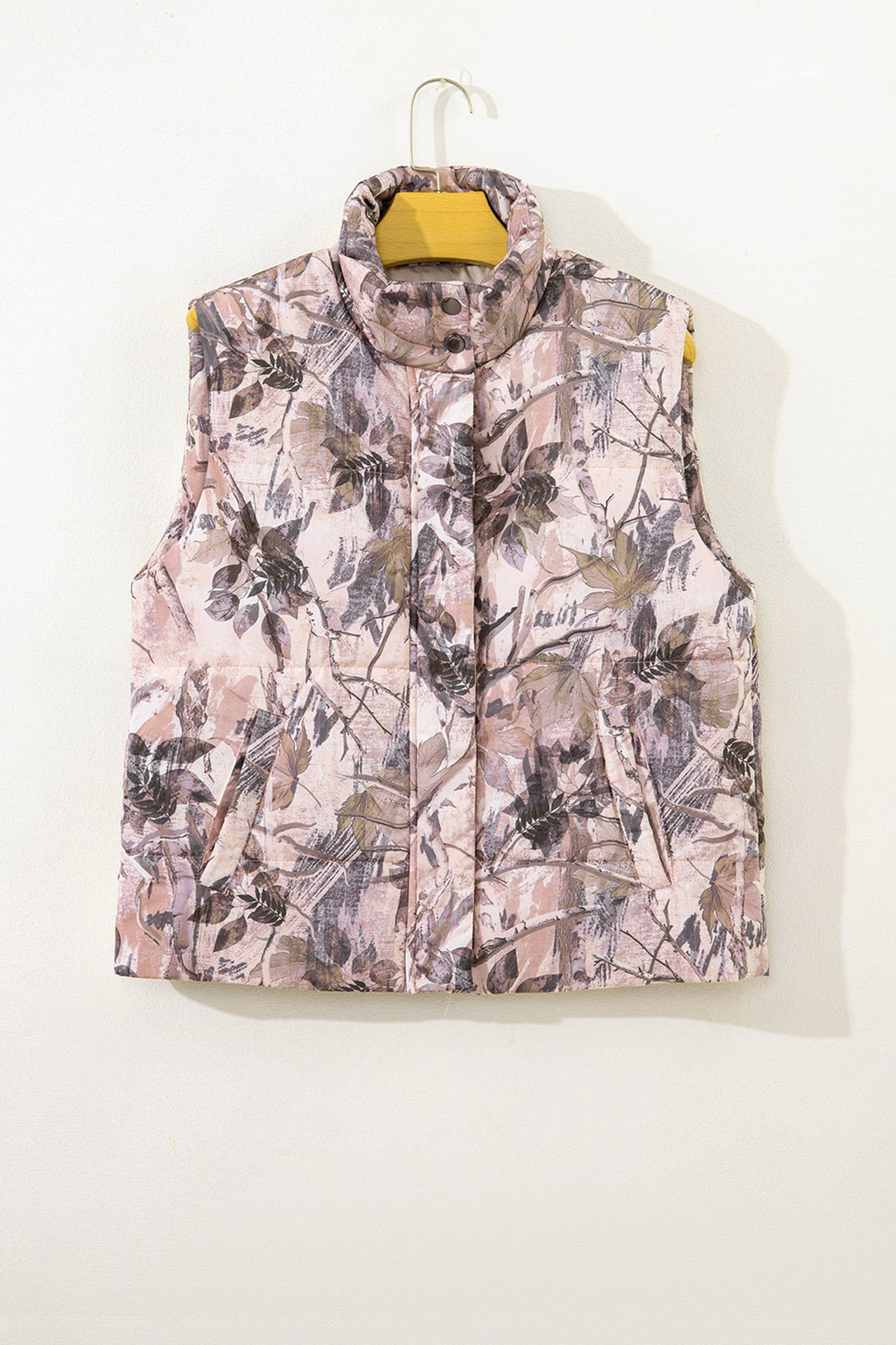 Tessa Camo Leaf Print Winter Puffer Vest - Camo
