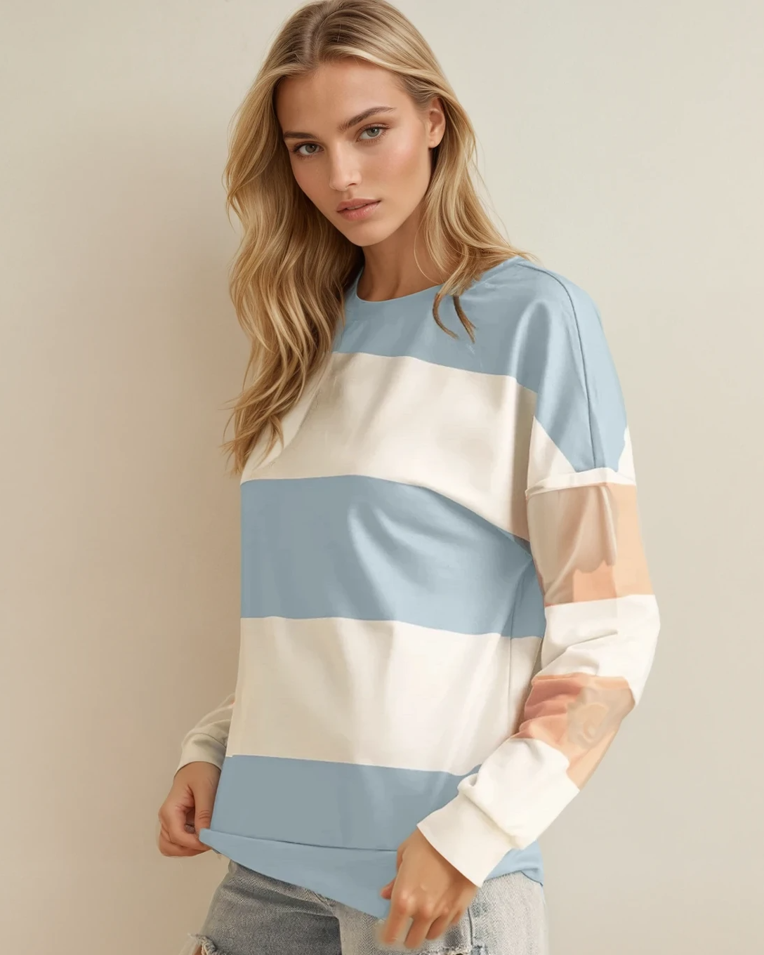 Ashlyn Lightweight Colorblock Sweatshirt - Blue