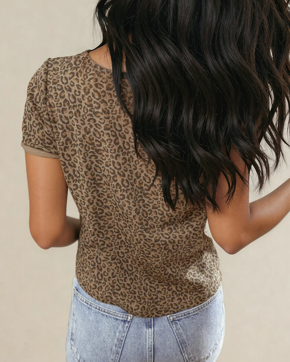 Khaki Fierce Leopard Crew Neck T Shirt